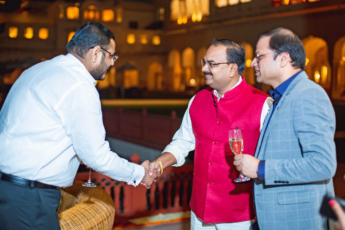Members connecting at an evening event